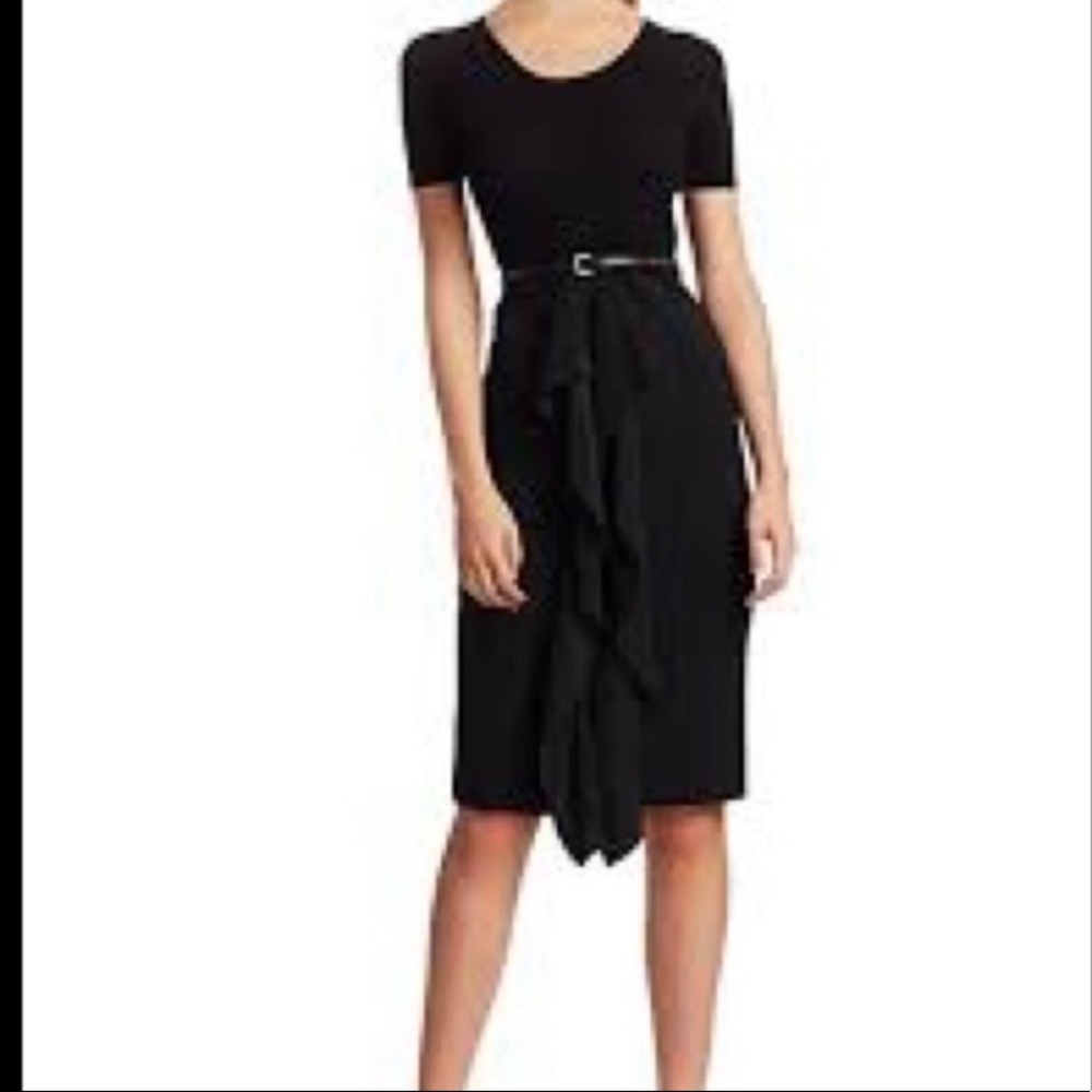 NWT Max Mara Black ruffled Mixed-Media Rapace dress sz 12